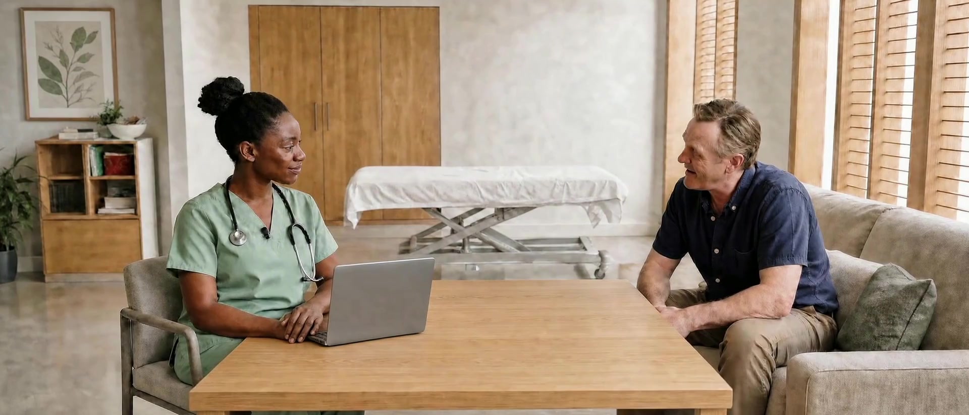 A clinician giving a patient her attention
